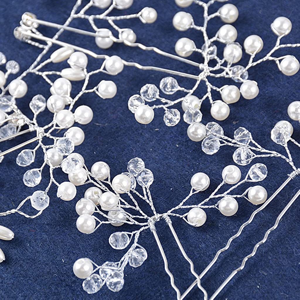 SANNIDHI 5Pcs Bridal Hair Accessories Set Hair Pins for Women, Pearl Metal Wedding Hair Vine Crystal Beaded Hair Piece for Bride, Bridesmaids, Anniversary SANNIDHI 5Pcs Bridal Hair Accessories Set Hair Pins for Women, Pearl Metal Wedding Hair Vine Crystal Beaded Hair Piece for Bride, Bridesmaids, Anniversary